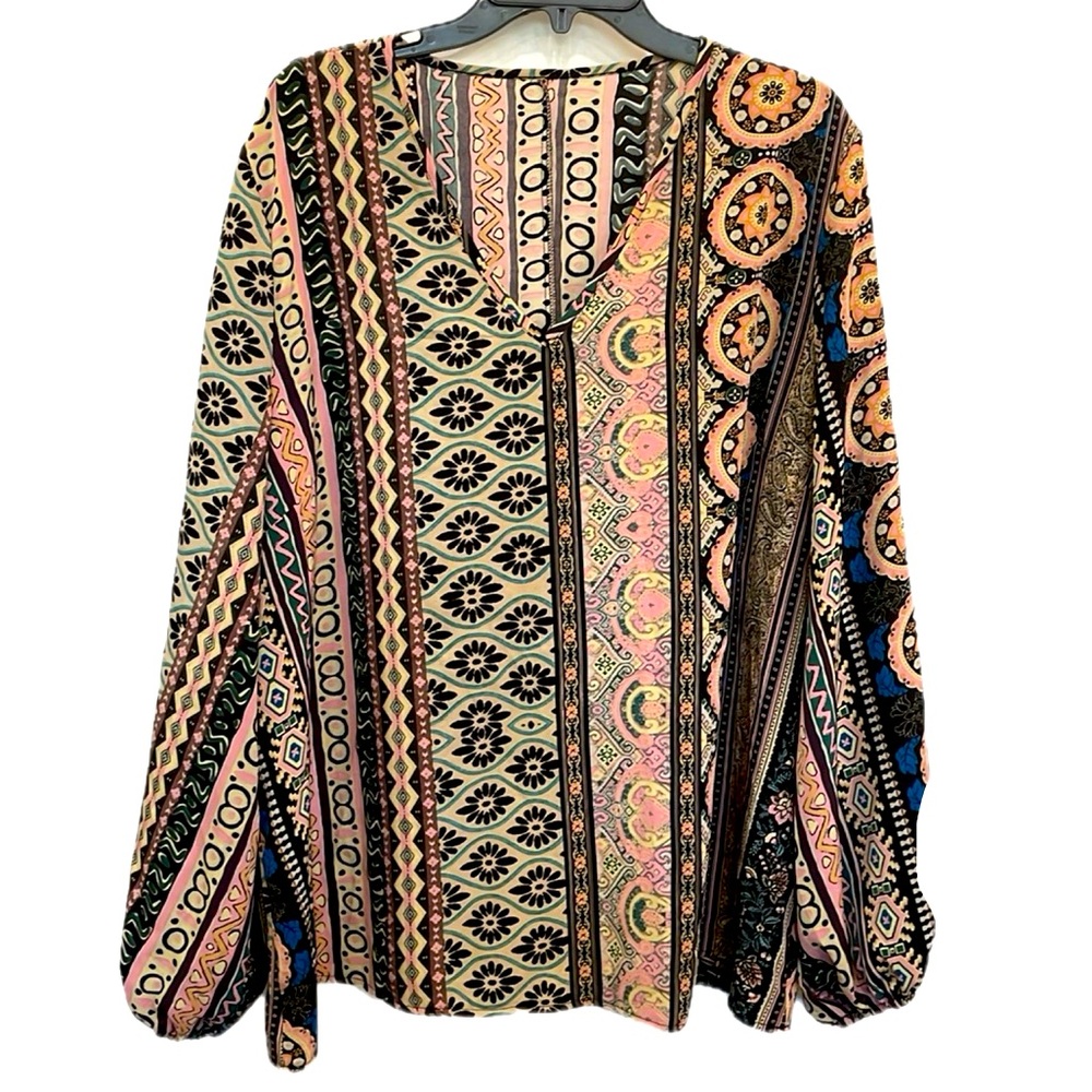 Women’s SHEIN Curve long sleeve polyester Boho style all over print shirt 3XL
